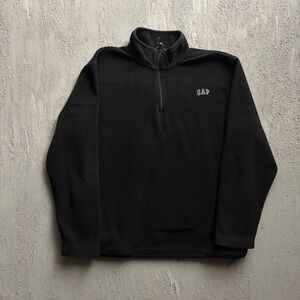 Vintage Gap Fleece Pullover XL Black 1990s Quarter Zip Logo Sweater